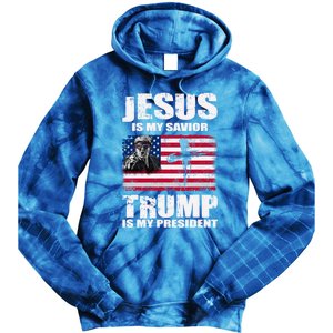 Jesus Is My Savior Trump Is My President Trump 2024 Usa Flag Great Gift Tie Dye Hoodie