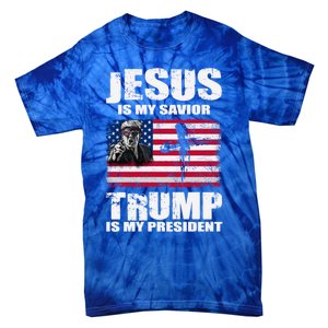 Jesus Is My Savior Trump Is My President Trump 2024 Usa Flag Great Gift Tie-Dye T-Shirt