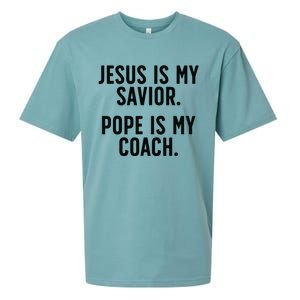 Jesus Is My Savior Pope Is My Coach Catholic Humor Sayings Sueded Cloud Jersey T-Shirt