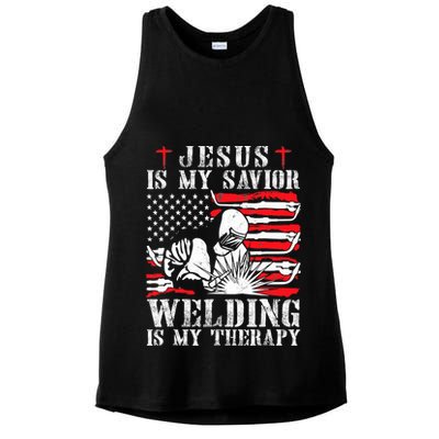 Jesus Is My Savior Welding Christian Weld American Flag Ladies PosiCharge Tri-Blend Wicking Tank
