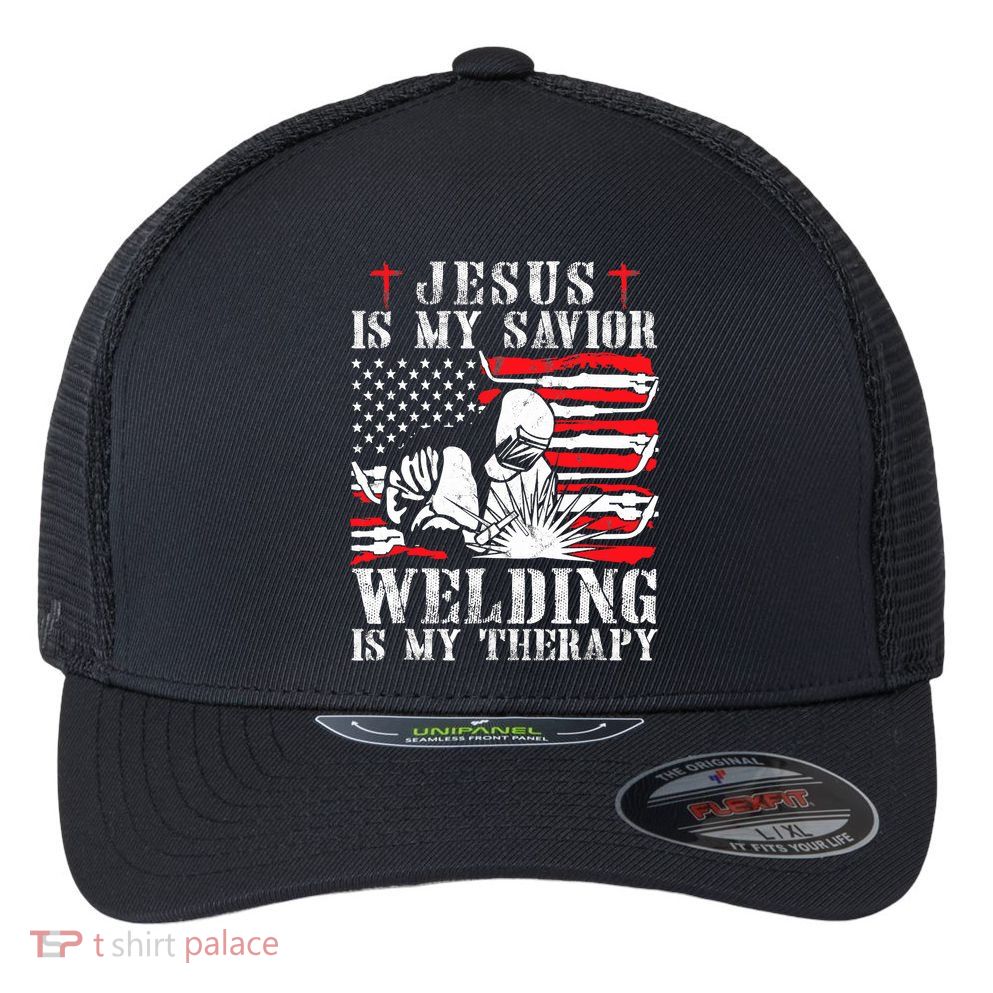 Jesus Is My Savior Welding Christian Weld American Flag Flexfit Unipanel Trucker Cap