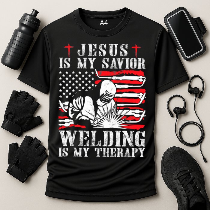 Jesus Is My Savior Welding Christian Weld American Flag Cooling Performance Crew T-Shirt