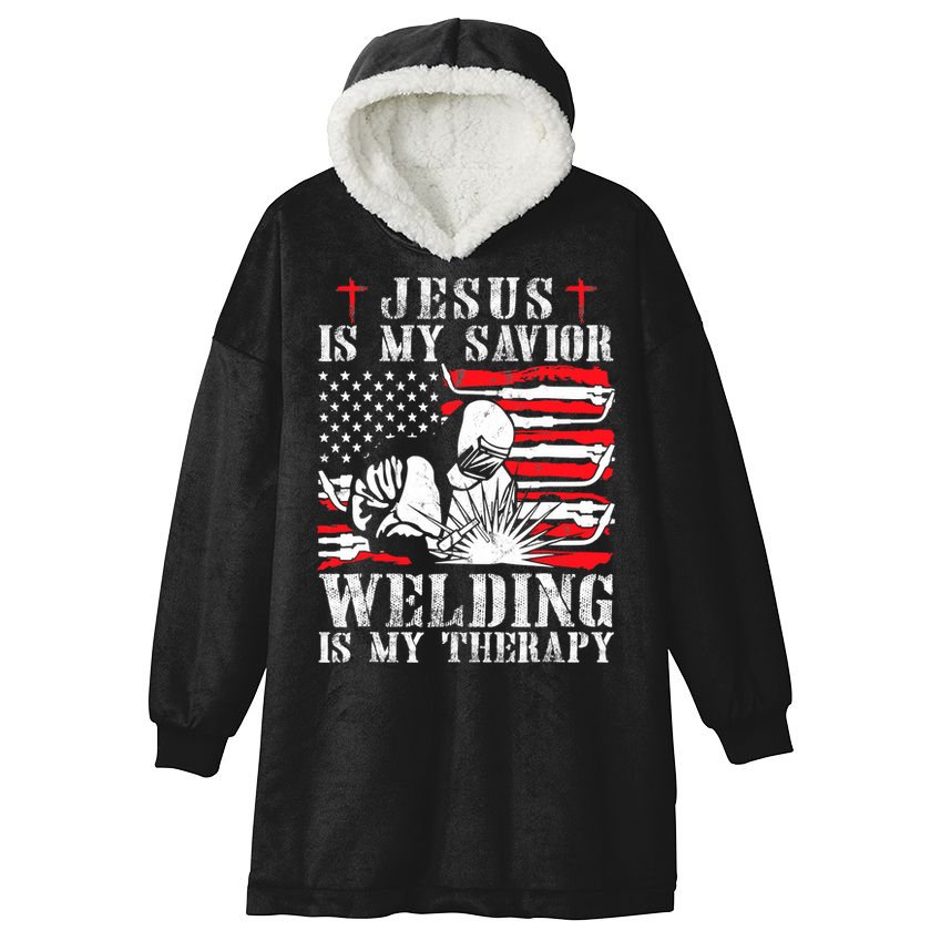 Jesus Is My Savior Welding Christian Weld American Flag Hooded Wearable Blanket