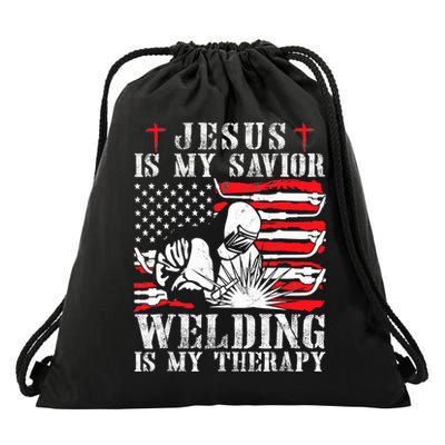 Jesus Is My Savior Welding Christian Weld American Flag Drawstring Bag