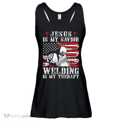 Jesus Is My Savior Welding Christian Weld American Flag Ladies Essential Flowy Tank