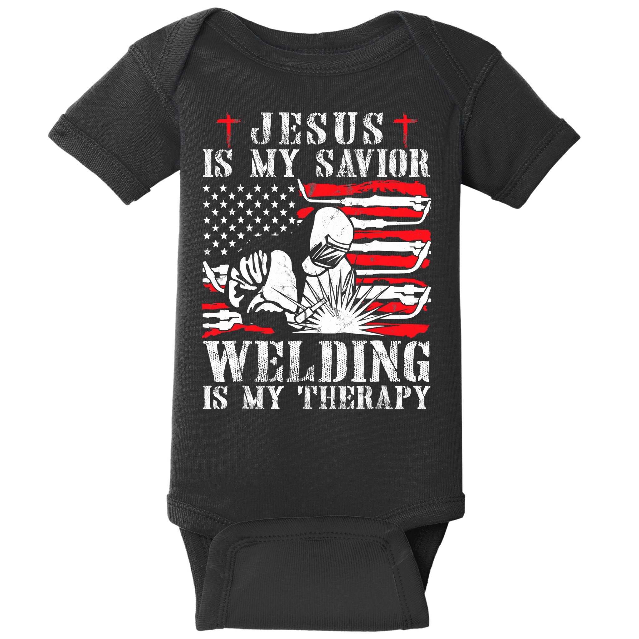 Jesus Is My Savior Welding Christian Weld American Flag Baby Bodysuit