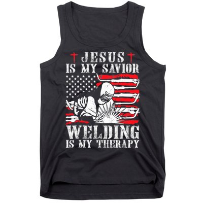 Jesus Is My Savior Welding Christian Weld American Flag Tank Top