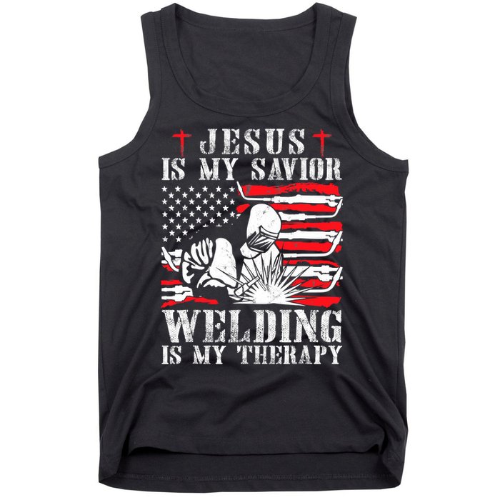 Jesus Is My Savior Welding Christian Weld American Flag Tank Top