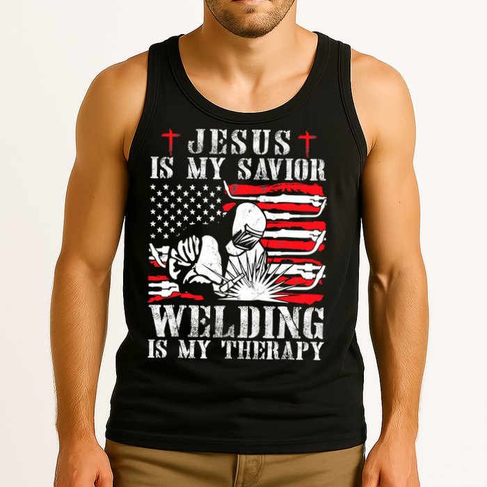 Jesus Is My Savior Welding Christian Weld American Flag Tank Top