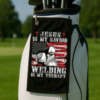 Jesus Is My Savior Welding Christian Weld American Flag Golf Towel