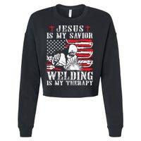 Jesus Is My Savior Welding Christian Weld American Flag Cropped Pullover Crew