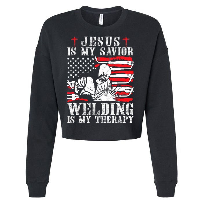 Jesus Is My Savior Welding Christian Weld American Flag Cropped Pullover Crew