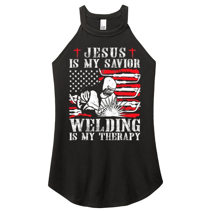 Jesus Is My Savior Welding Christian Weld American Flag Women's Perfect Tri Rocker Tank