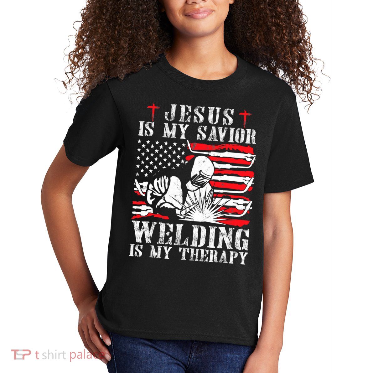 Jesus Is My Savior Welding Christian Weld American Flag Kids T-Shirt