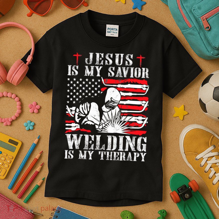Jesus Is My Savior Welding Christian Weld American Flag Kids T-Shirt