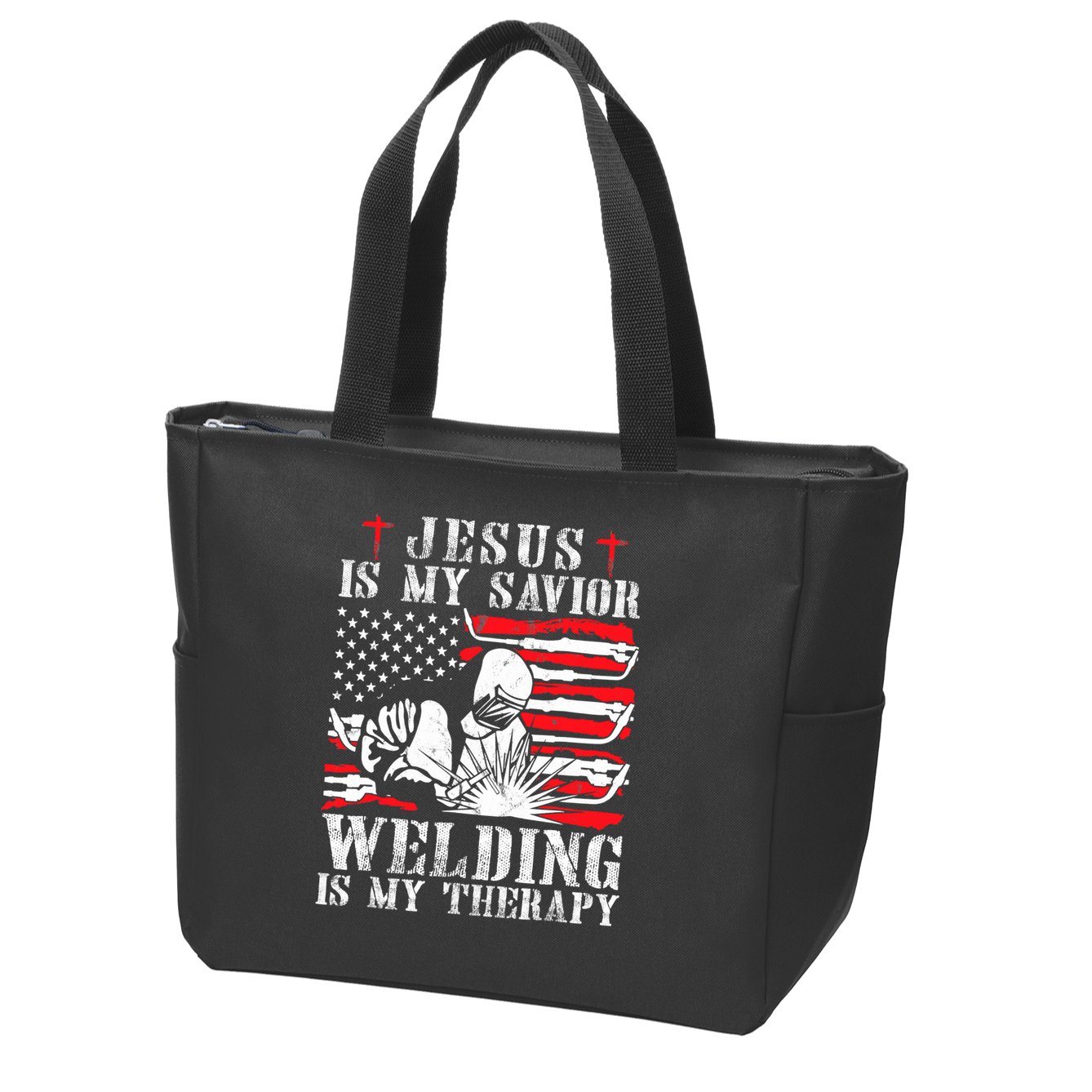 Jesus Is My Savior Welding Christian Weld American Flag Zip Tote Bag
