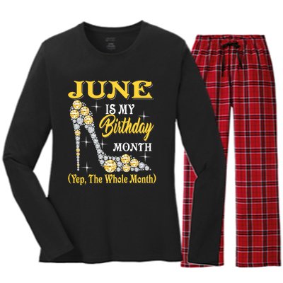 June Is My Birthday Month The Whole Month Girl High Heels  Women's Long Sleeve Flannel Pajama Set 