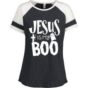 Jesus Is My Boo Funny Christian Halloween Quote Humor Gift Enza Ladies Jersey Colorblock Tee