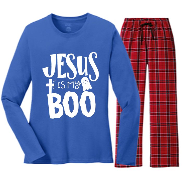 Jesus Is My Boo Funny Christian Halloween Quote Humor Gift Women's Long Sleeve Flannel Pajama Set 