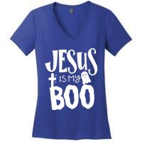 Jesus Is My Boo Funny Christian Halloween Quote Humor Gift Women's V-Neck T-Shirt