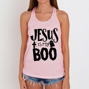 Jesus Is My Boo Funny Christian Halloween Quote Humor Gift Women's Knotted Racerback Tank