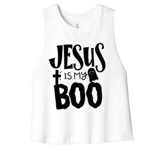 Jesus Is My Boo Funny Christian Halloween Quote Humor Gift Women's Racerback Cropped Tank