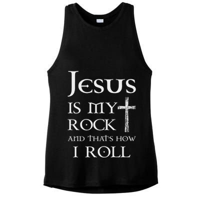 Jesus Is My Rock And That’S How I Roll Ladies PosiCharge Tri-Blend Wicking Tank