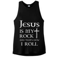 Jesus Is My Rock And That’S How I Roll Ladies PosiCharge Tri-Blend Wicking Tank