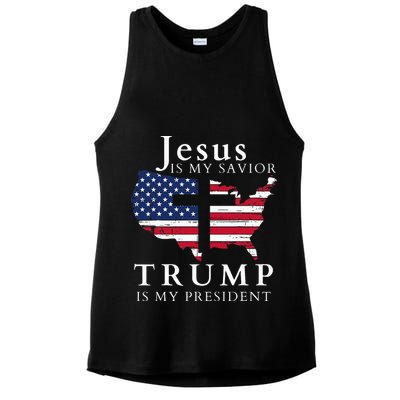 Jesus Is My Savior Trump Is My President Ladies PosiCharge Tri-Blend Wicking Tank