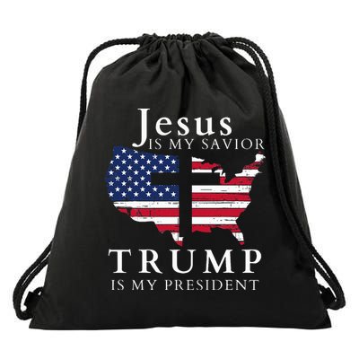 Jesus Is My Savior Trump Is My President Drawstring Bag