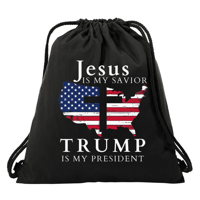 Jesus Is My Savior Trump Is My President Drawstring Bag