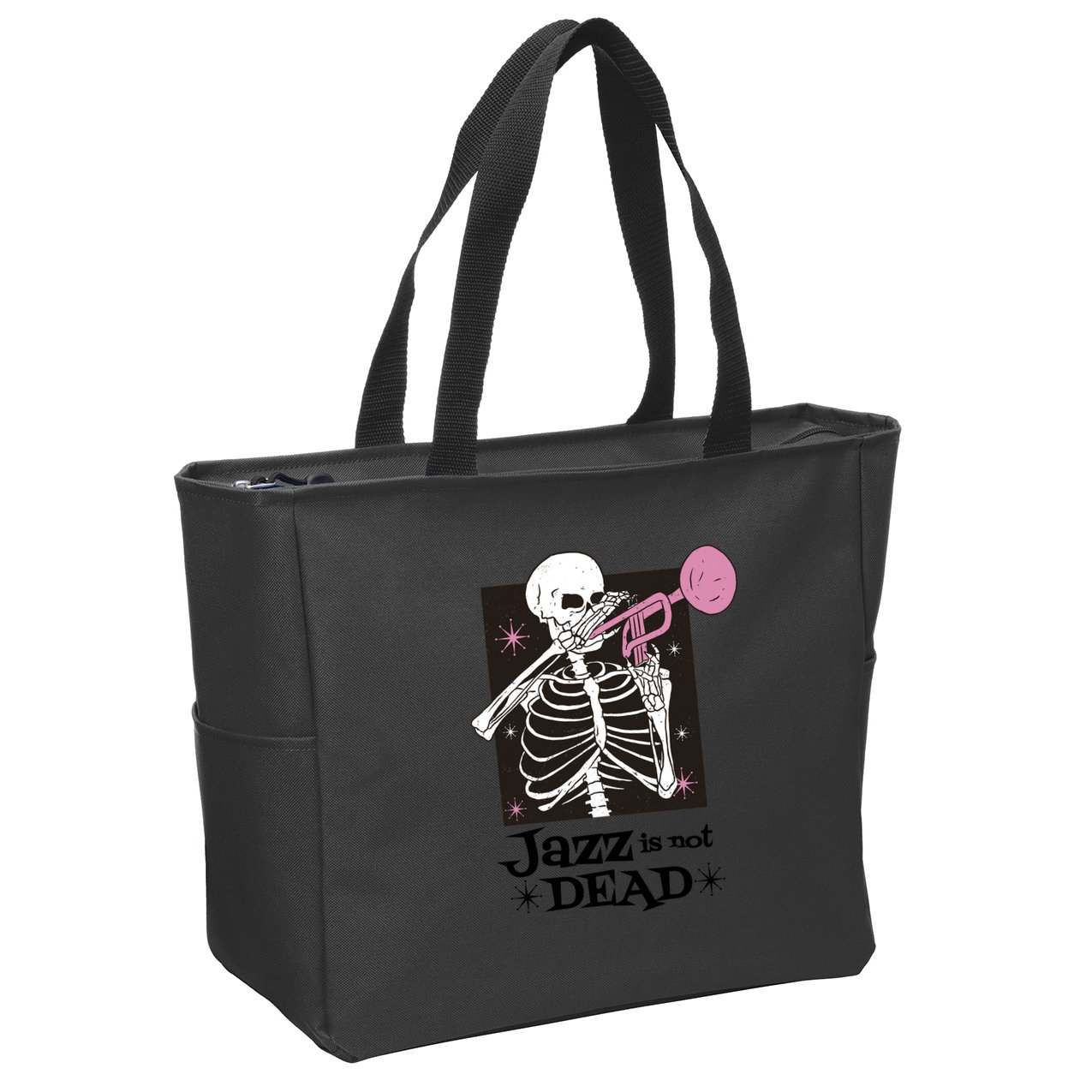 Jazz Is Not Dead Skeleton Zip Tote Bag