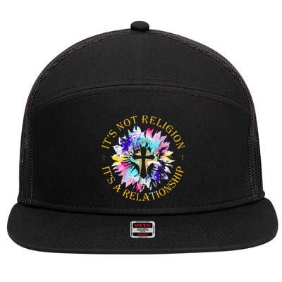 Jesus ItS Not A Religion ItS A Relationship Sunflower 7 Panel Mesh Trucker Snapback Hat