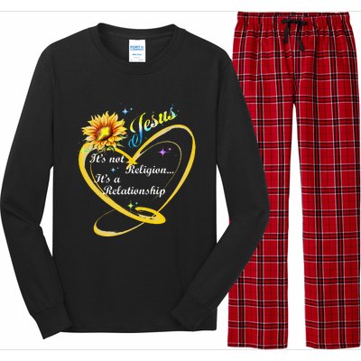 Jesus Its Not A Religion Its A Relationship Sunflower Art Long Sleeve Pajama Set