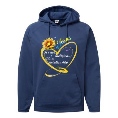 Jesus Its Not A Religion Its A Relationship Sunflower Art Performance Fleece Hoodie