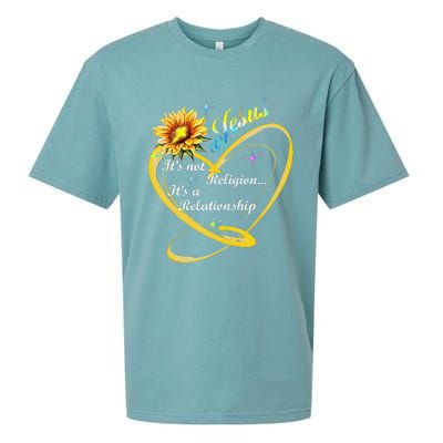 Jesus Its Not A Religion Its A Relationship Sunflower Art Sueded Cloud Jersey T-Shirt