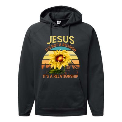 Jesus Its Not A Religion Its A Relationship Sunflower Art Performance Fleece Hoodie