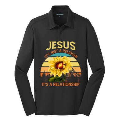 Jesus Its Not A Religion Its A Relationship Sunflower Art Silk Touch Performance Long Sleeve Polo