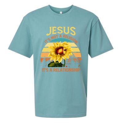 Jesus Its Not A Religion Its A Relationship Sunflower Art Sueded Cloud Jersey T-Shirt