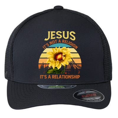 Jesus It's not a Religion It's a Relationship Sunflower Art Flexfit Unipanel Trucker Cap