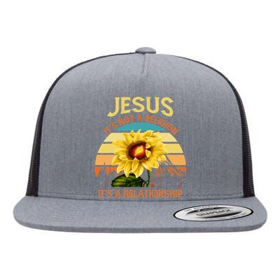 Jesus It's not a Religion It's a Relationship Sunflower Art Flat Bill Trucker Hat