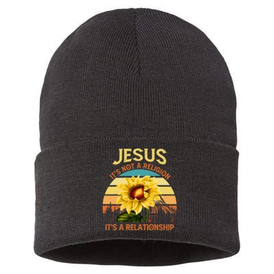 Jesus It's not a Religion It's a Relationship Sunflower Art Sustainable Knit Beanie