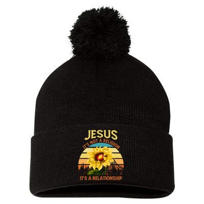 Jesus It's not a Religion It's a Relationship Sunflower Art Pom Pom 12in Knit Beanie