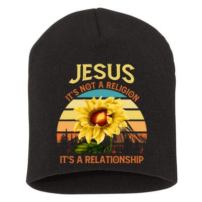 Jesus It's not a Religion It's a Relationship Sunflower Art Short Acrylic Beanie