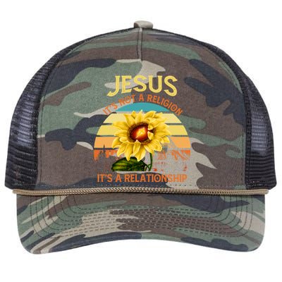 Jesus It's not a Religion It's a Relationship Sunflower Art Retro Rope Trucker Hat Cap