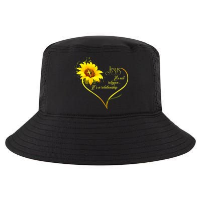 Jesus Its Not A Religion Its A Relationship Sunflower Art Short Sleeve Cool Comfort Performance Bucket Hat