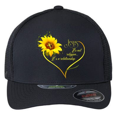 Jesus Its Not A Religion Its A Relationship Sunflower Art Short Sleeve Flexfit Unipanel Trucker Cap