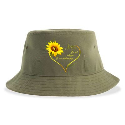 Jesus Its Not A Religion Its A Relationship Sunflower Art Short Sleeve Sustainable Bucket Hat