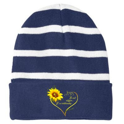 Jesus Its Not A Religion Its A Relationship Sunflower Art Short Sleeve Striped Beanie with Solid Band