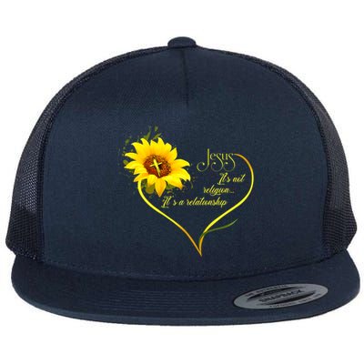 Jesus Its Not A Religion Its A Relationship Sunflower Art Short Sleeve Flat Bill Trucker Hat